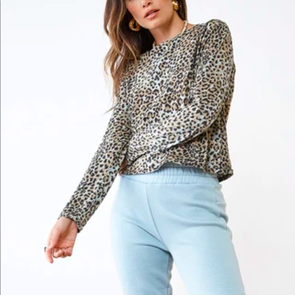 NWT RAGDOLL LA Long Sleeve Crop Tee in Leopard